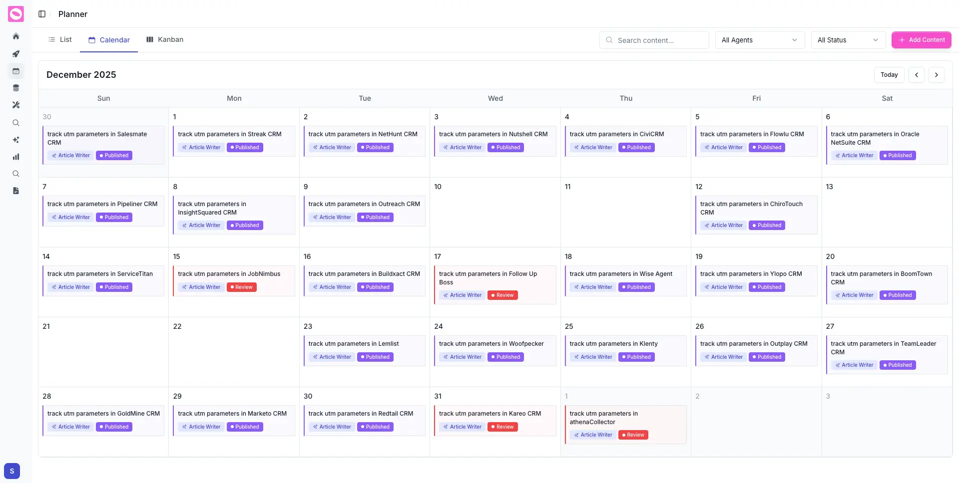 Content Scheduling Dashboard